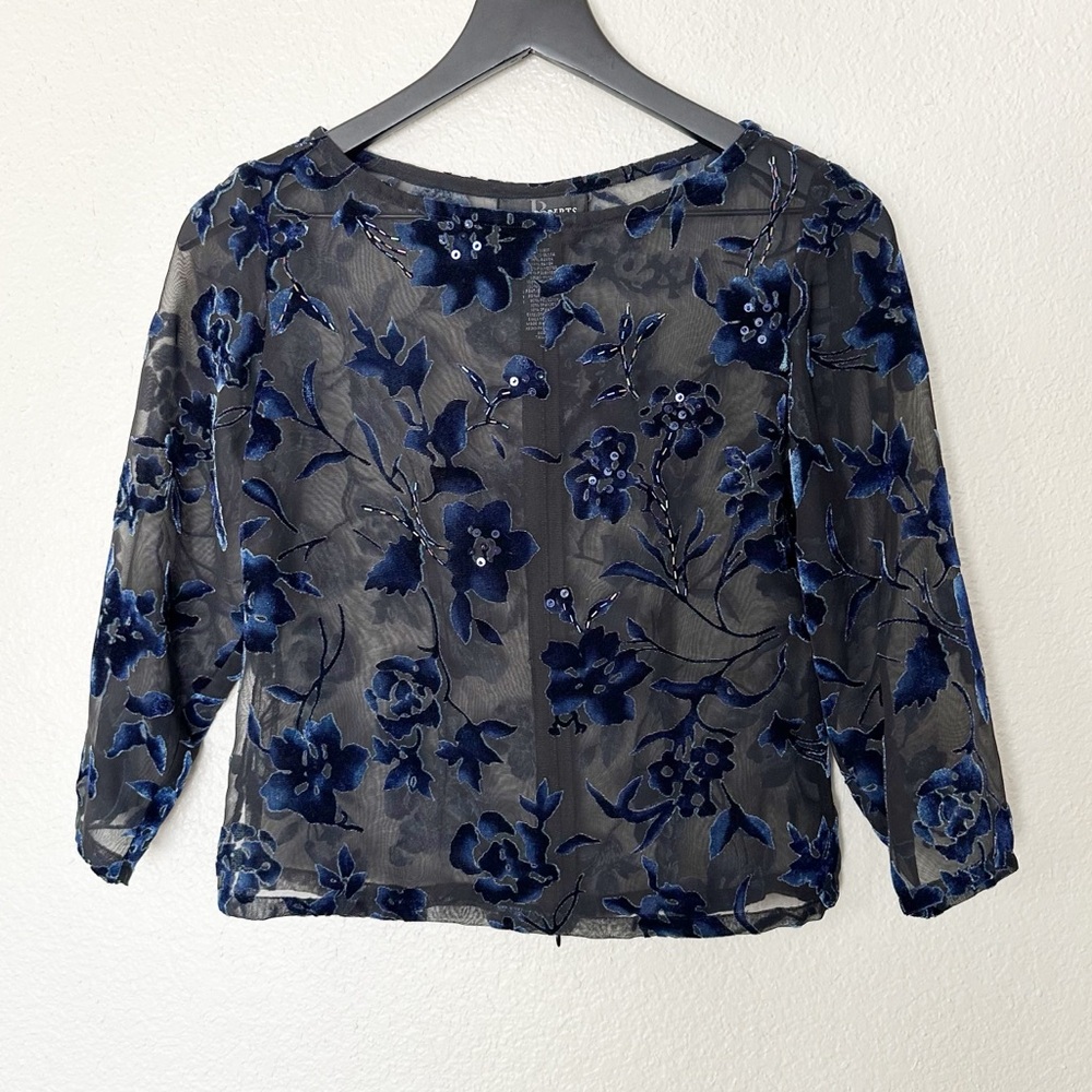 Velvet Burnout Sheer Floral Womens Top Romantic Goth Night Luxe Whimsigoth Sz 4P
